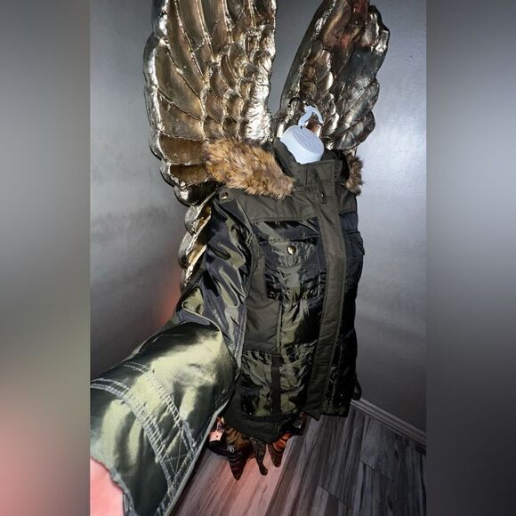 Miss Sixty Down & Faux Fur Trim Utility Winter Jacket Parka Coat Small - Picture 11 of 17